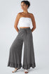 Pull On Elastic High Waist Drawstring Pocket Ruffle Hem Wide Leg Pants